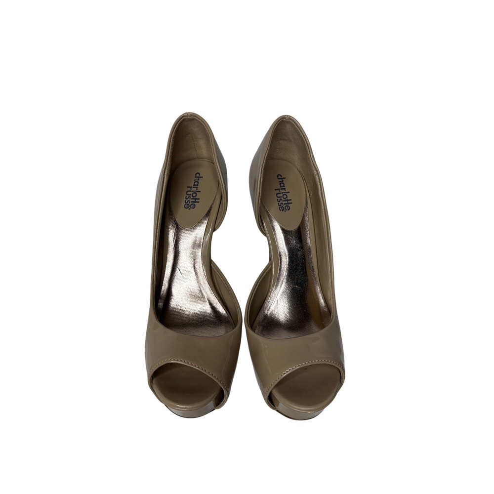 Charlotte Russe Pumps Womens 6 Taupe Patent PU Peep Toe Platform Stiletto Heels